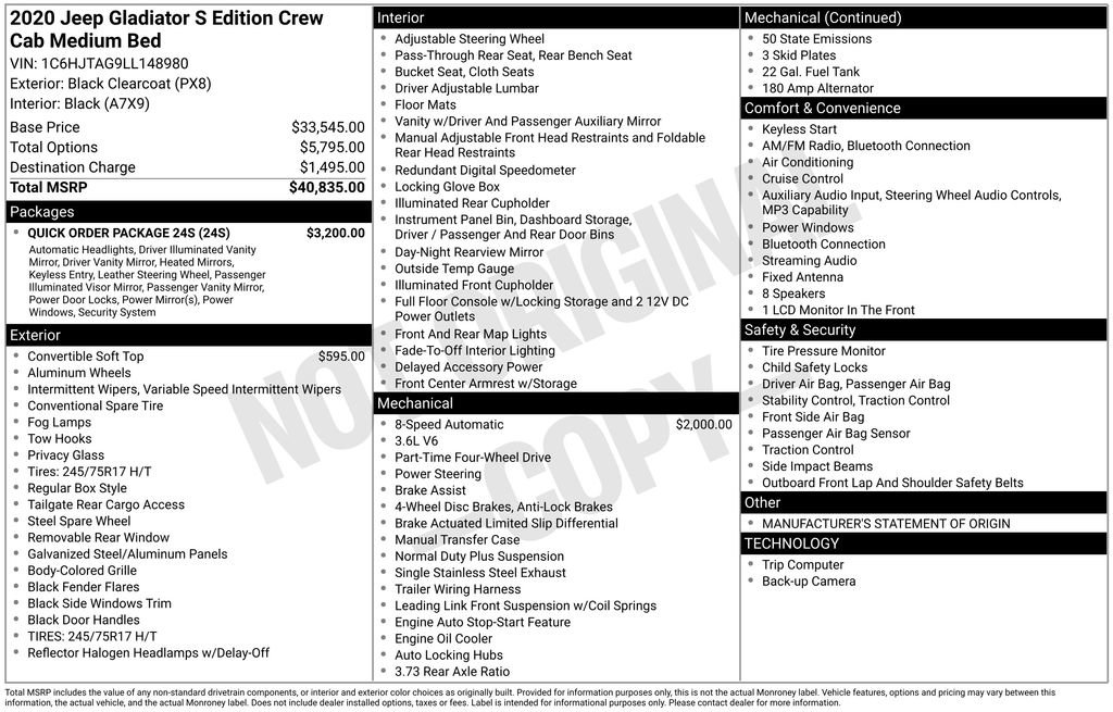 Used 2020 Jeep Gladiator Sport w/ Quick Order Package 24S image 29