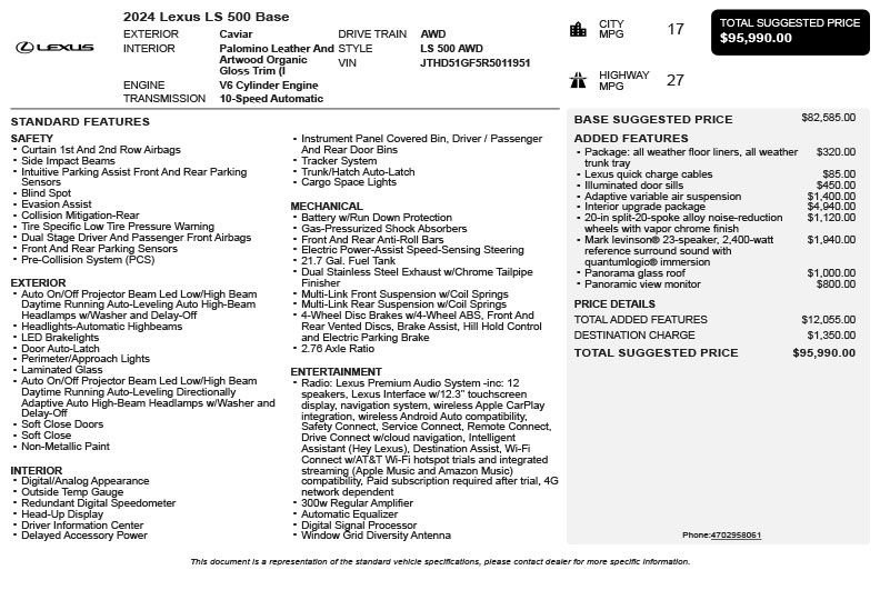 Used 2024 Lexus LS 500 AWD w/ Interior Upgrade Package image 3