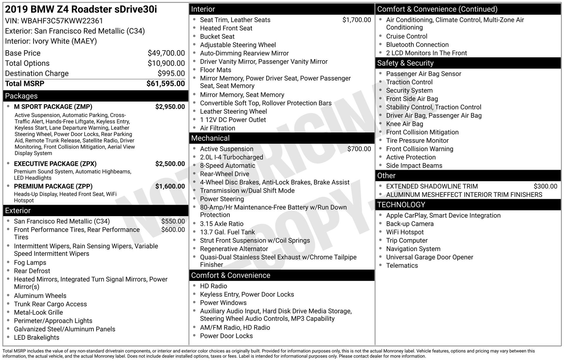 Used 2019 BMW Z4 sDrive30i w/ M Sport Package image 18