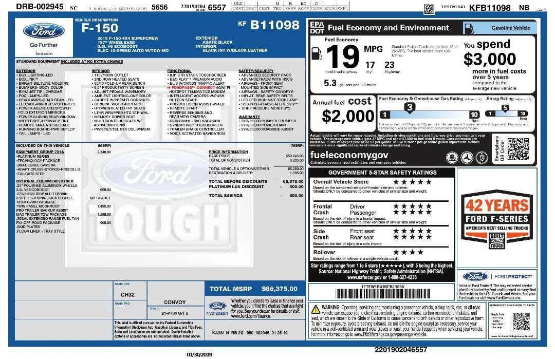 Used 2019 Ford F150 Platinum w/ Equipment Group 701A Luxury image 60