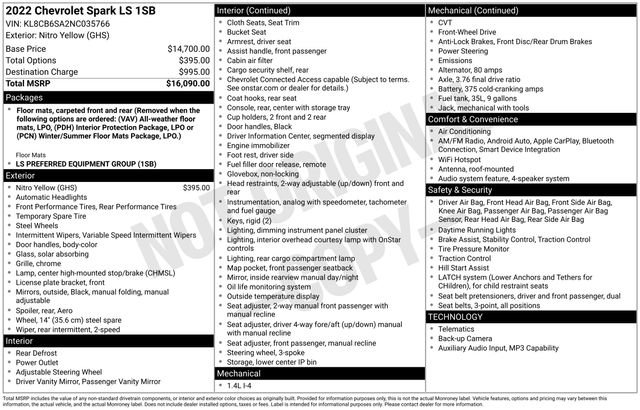 Used 2022 Chevrolet Spark LS FWD image 7