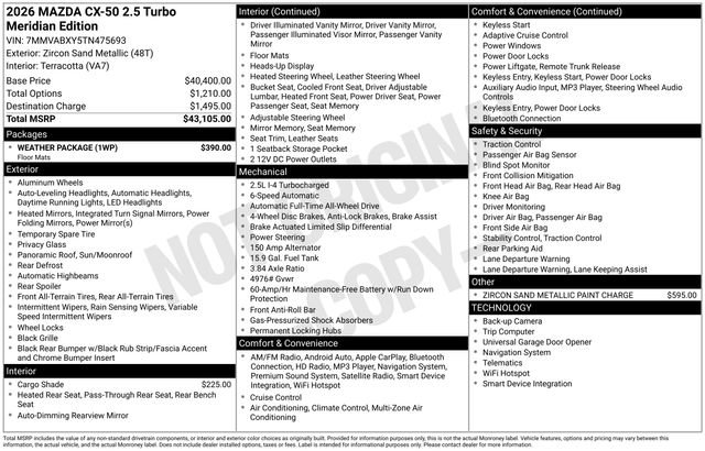 New 2026 MAZDA CX-50 Meridian Edition w/ Weather Package image 27