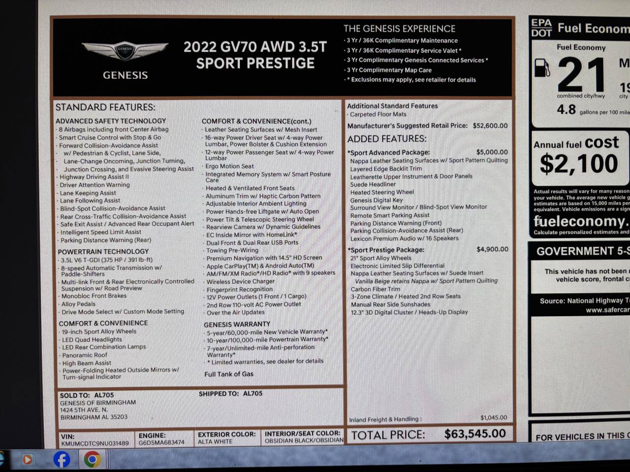 Used 2022 Genesis GV70 3.5T Sport w/ Sport Prestige Package AWD/4WD image 34