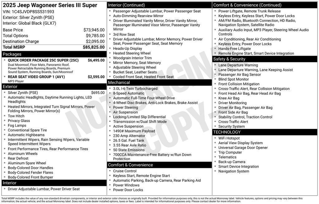 New 2025 Jeep Wagoneer Series III w/ Quick Order Package 25C Super AWD/4WD image 9