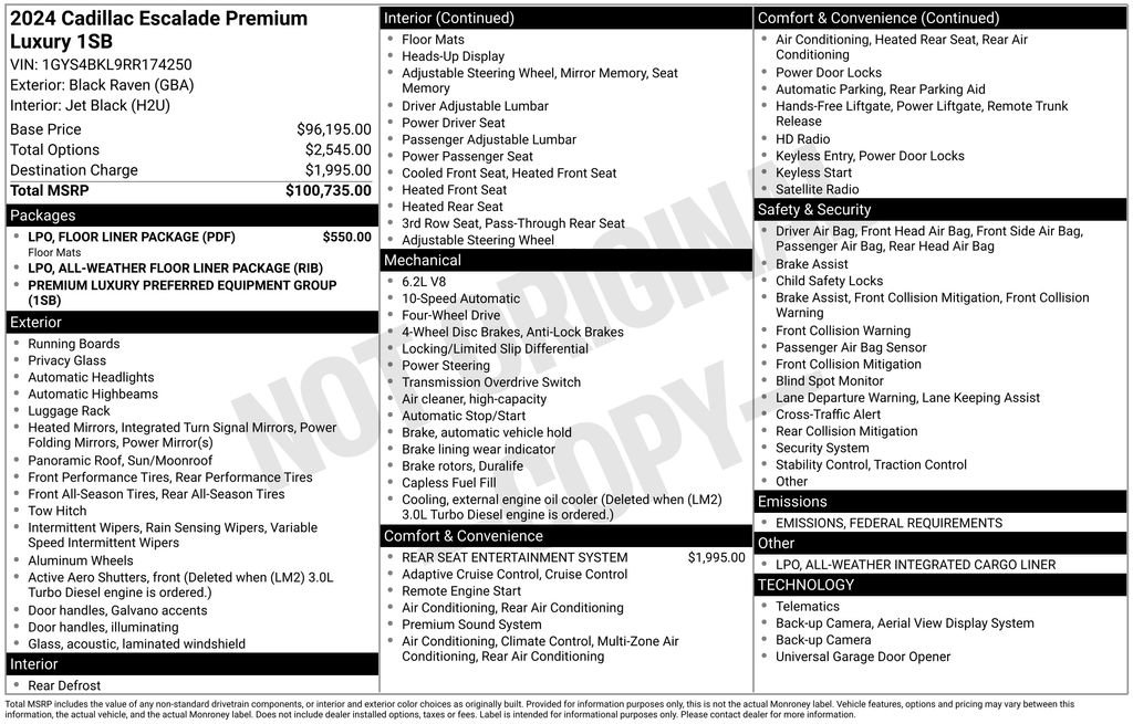 Used 2024 Cadillac Escalade Premium Luxury w/ LPO, Floor Liner Package image 4