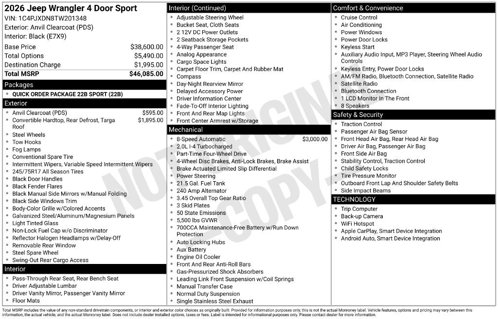 New 2026 Jeep Wrangler Unlimited Sport AWD/4WD image 26