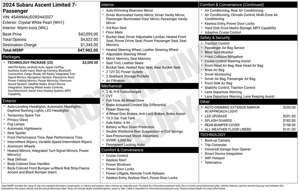 Used 2024 Subaru Ascent Limited w/ Technology Package image 47