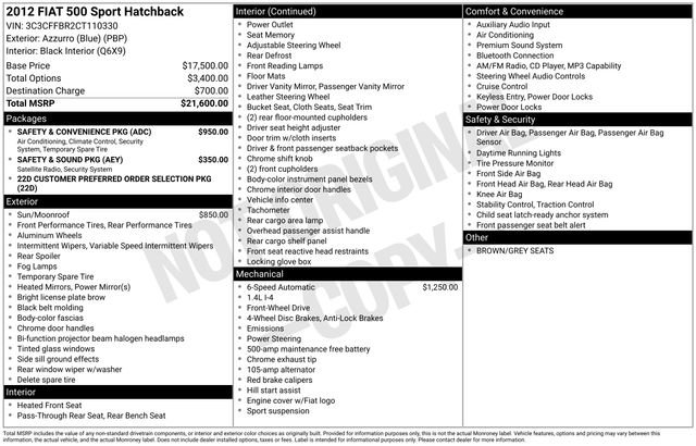 Used 2012 FIAT 500 Sport w/ Safety & Convenience Pkg image 27