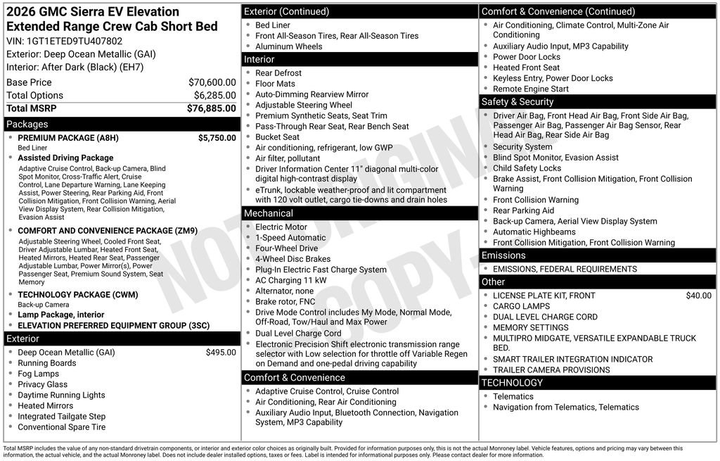 New 2026 GMC Sierra EV Elevation w/ Premium Package image 2