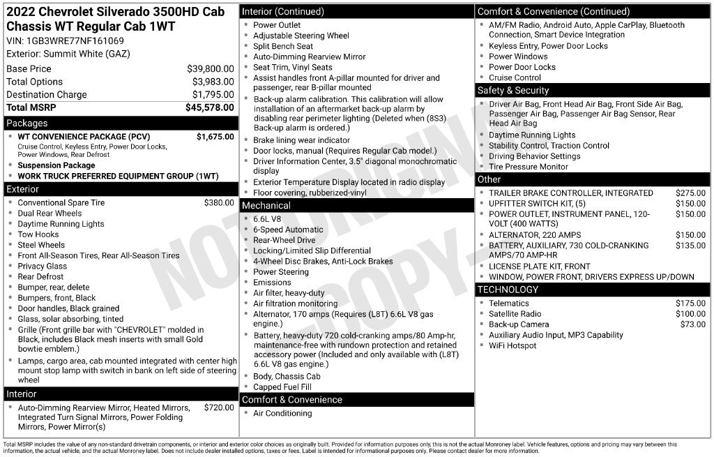 Used 2022 Chevrolet Silverado 3500 W/T w/ WT Convenience Package RWD image 30