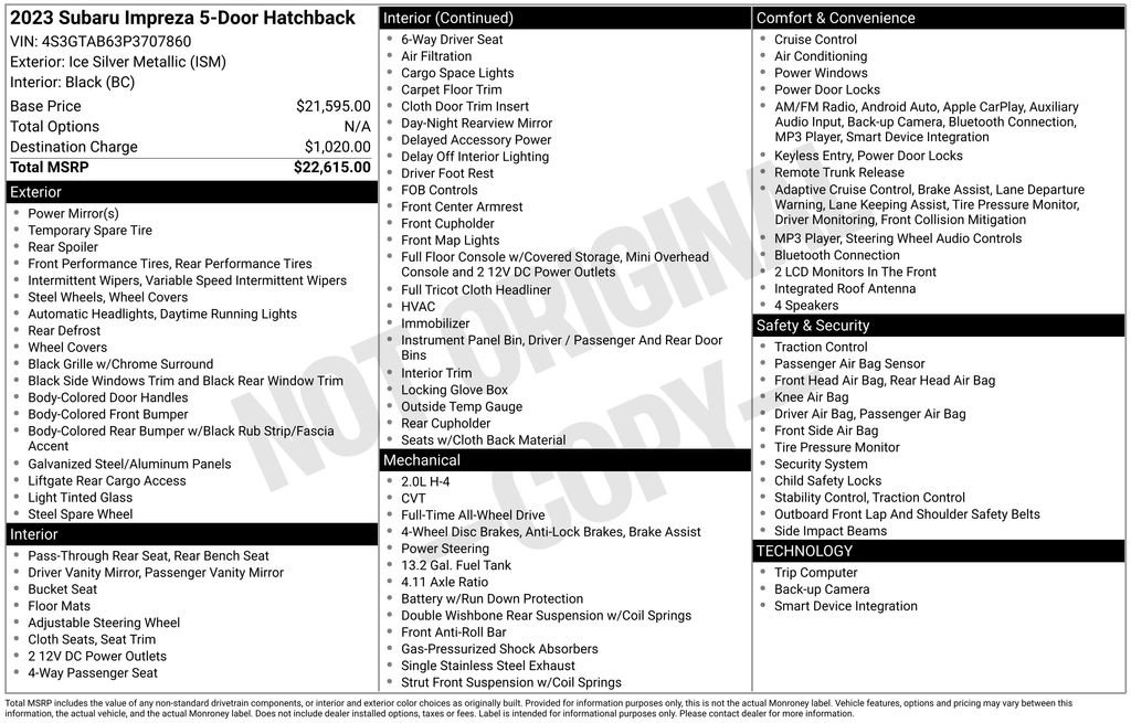 Used 2023 Subaru Impreza 2.0i AWD/4WD image 6
