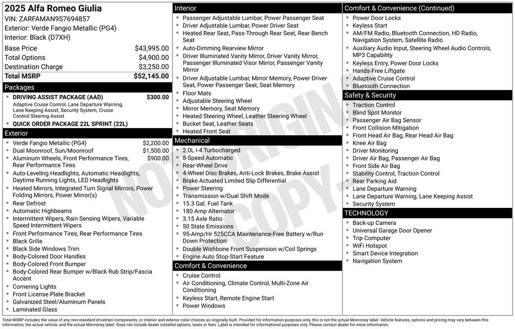 New 2025 Alfa Romeo Giulia w/ Driving Assist Package image 2