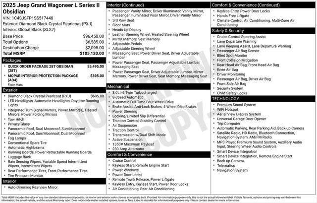 Certified 2025 Jeep Grand Wagoneer L Series II Obsidian w/ Quick Order Packagew 28T AWD/4WD image 14