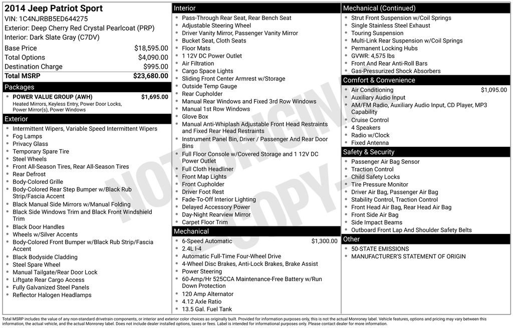 Used 2014 Jeep Patriot Sport w/ Power Value Group AWD/4WD image 13