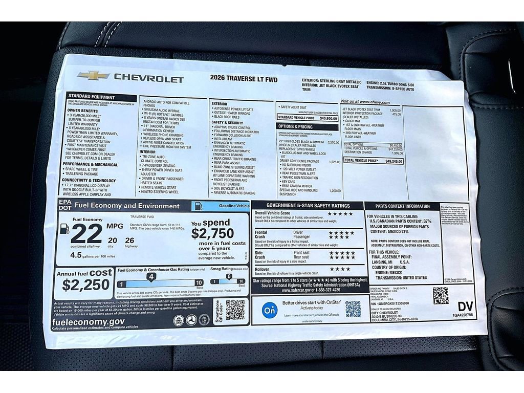 New 2026 Chevrolet Traverse LT w/ Driver Confidence Package FWD image 17