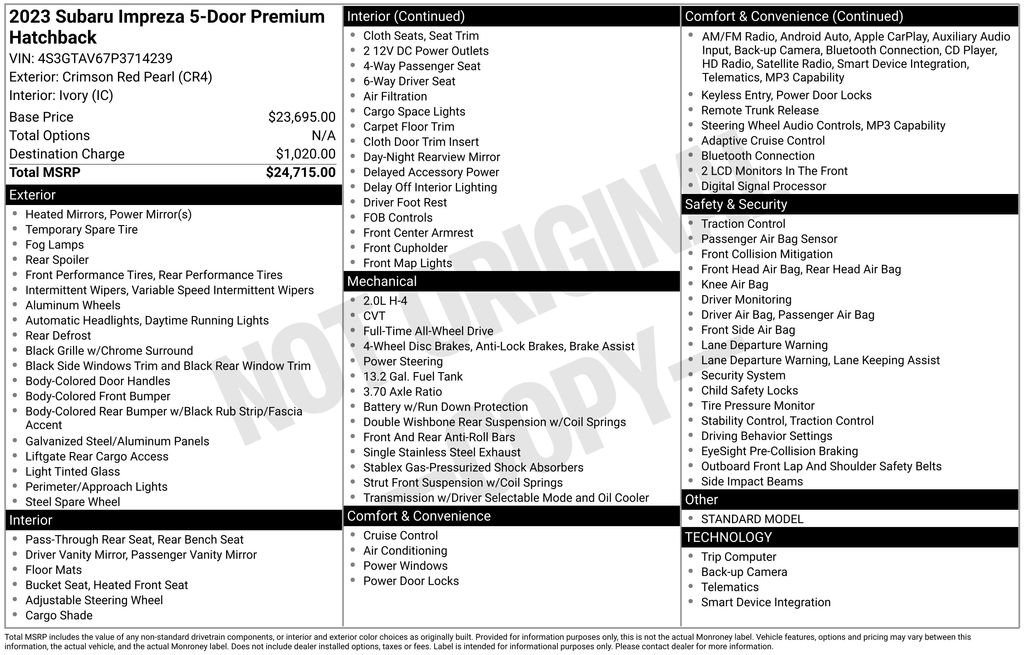 Certified 2023 Subaru Impreza 2.0i Premium AWD/4WD image 33