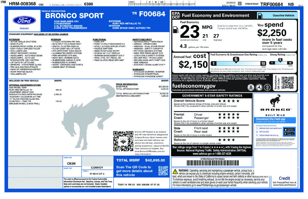 New 2026 Ford Bronco Sport Badlands w/ Sasquatch Badlands Package AWD/4WD image 6