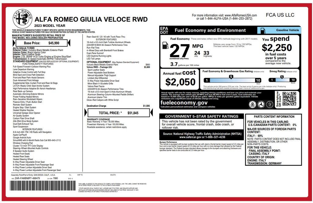 Used 2023 Alfa Romeo Giulia Veloce RWD image 3