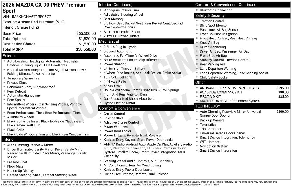 New 2026 MAZDA CX-90 Plug-In Hybrid w/Premium Sport AWD/4WD image 6