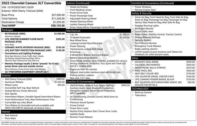 Certified 2022 Chevrolet Camaro LT w/ RS Package image 21