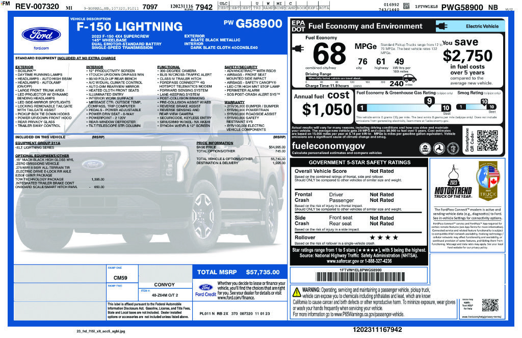 Certified 2023 Ford F150 Lightning XLT w/ Tow Technology Package AWD/4WD image 52