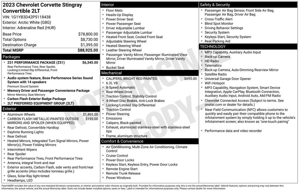Used 2023 Chevrolet Corvette Stingray Preferred Conv w/ Z51 Performance Package RWD image 60