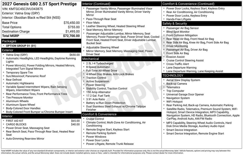 New 2027 Genesis G80 2.5T Sport Prestige AWD/4WD image 4