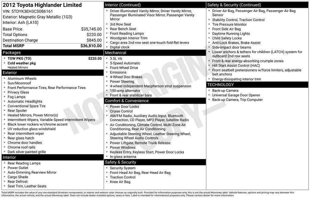 Used 2012 Toyota Highlander Limited w/ Tow Pkg image 15
