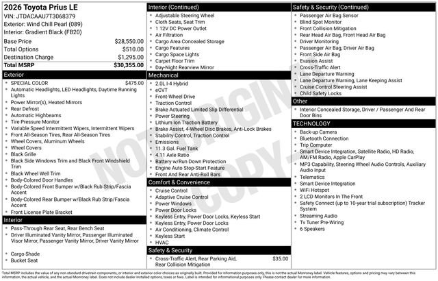 Used 2026 Toyota Prius LE FWD image 8