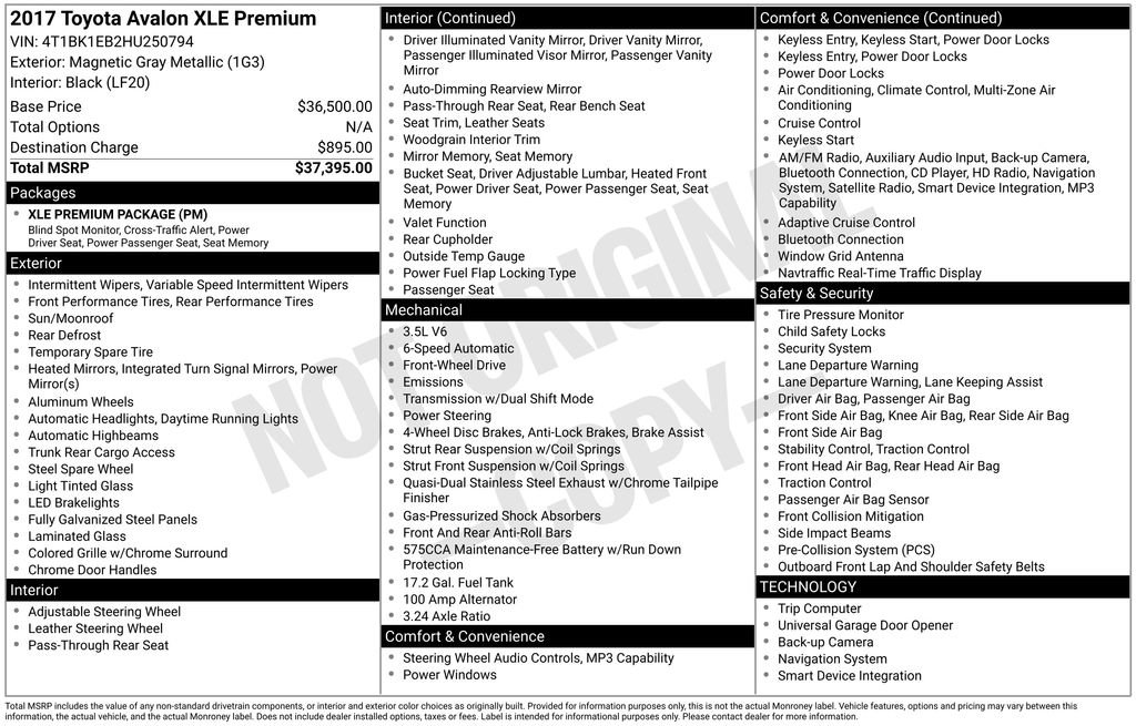 Used 2017 Toyota Avalon XLE Premium image 45