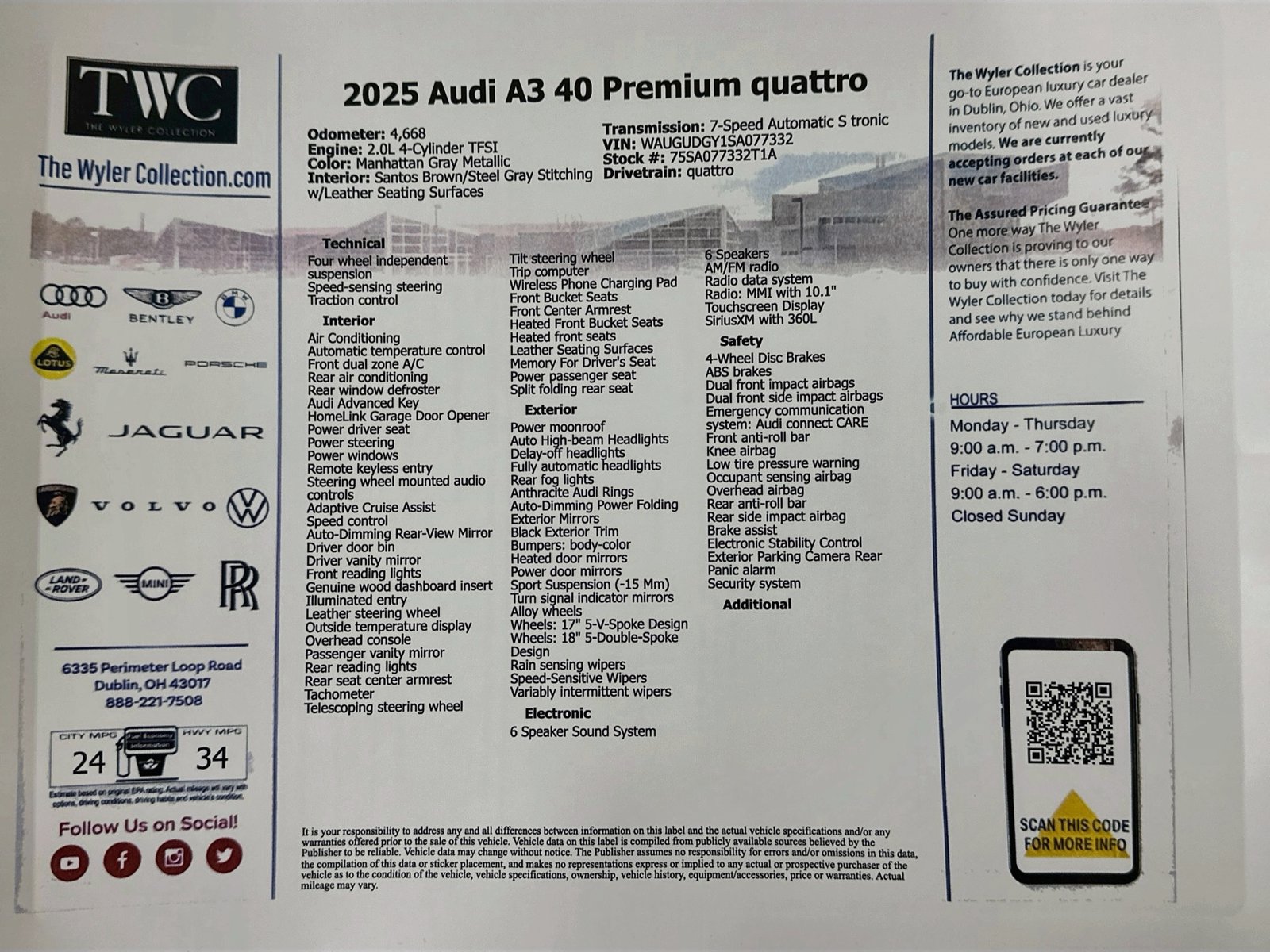 Used 2025 Audi A3 2.0T Premium w/ Black Optic Package AWD/4WD image 45