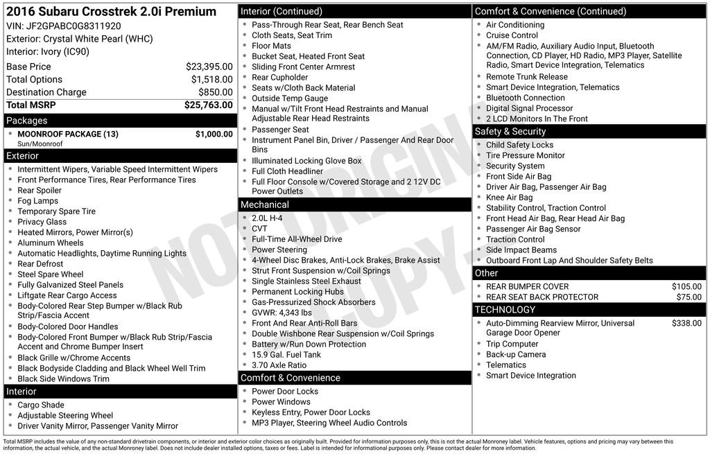 Used 2016 Subaru Crosstrek 2.0i Premium w/ Moonroof Package image 40
