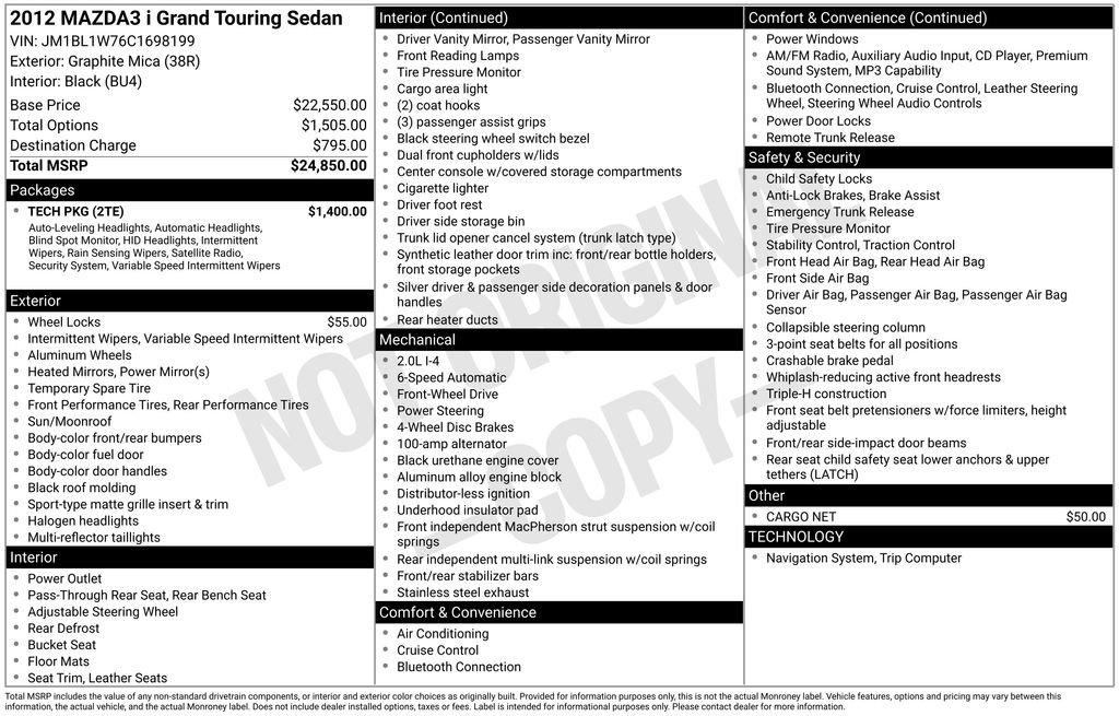 Used 2012 MAZDA MAZDA3 i Grand Touring w/ Tech Pkg FWD image 10