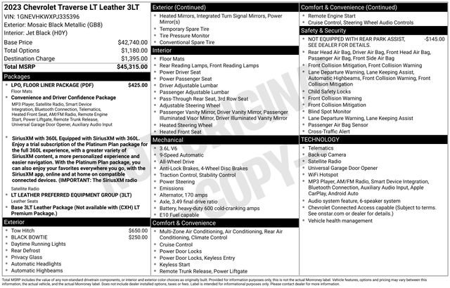 Certified 2023 Chevrolet Traverse LT w/ LPO, Floor Liner Package AWD/4WD image 6