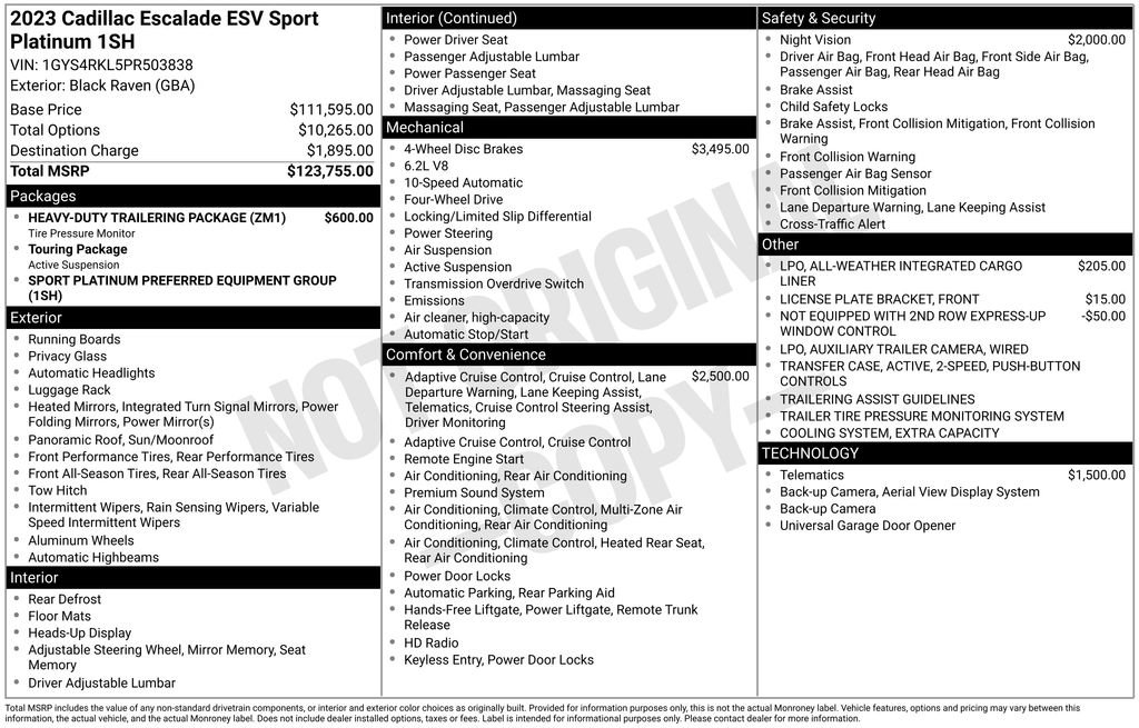 Used 2023 Cadillac Escalade ESV Sport Platinum w/ Heavy-Duty Trailer Package AWD/4WD image 40