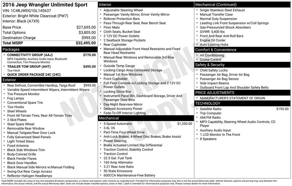 Used 2016 Jeep Wrangler Unlimited Sport w/ Connectivity Group image 2