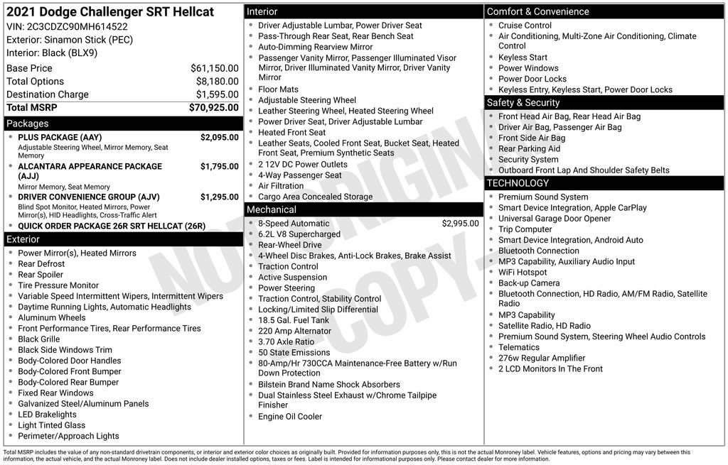Used 2021 Dodge Challenger SRT Hellcat w/ Plus Package RWD image 30