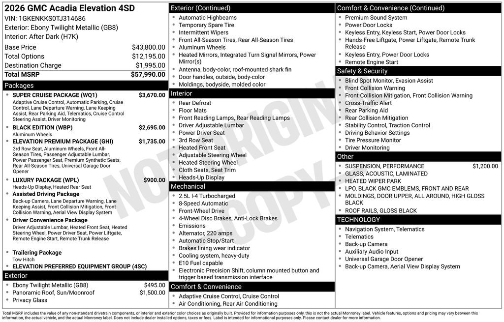 New 2026 GMC Acadia Elevation w/ Super Cruise Package FWD image 5