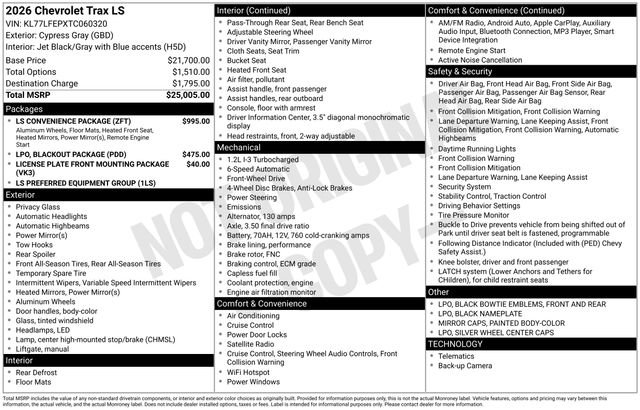 New 2026 Chevrolet Trax LS w/ LS Convenience Package FWD image 29