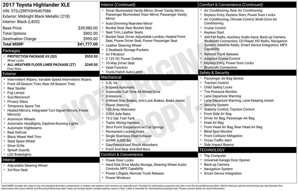 Used 2017 Toyota Highlander XLE w/ Protection Package #3 image 33