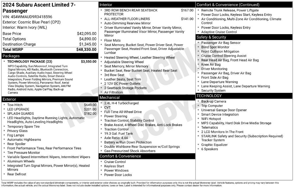 Used 2024 Subaru Ascent Limited w/ Technology Package AWD/4WD image 12
