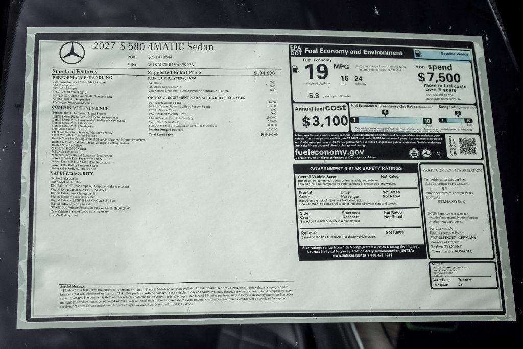 New 2027 Mercedes-Benz S 580 4MATIC Sedan image 24
