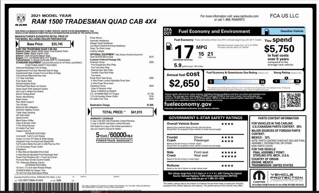 Used 2021 RAM 1500 Tradesman w/ Tradesman Group AWD/4WD image 50
