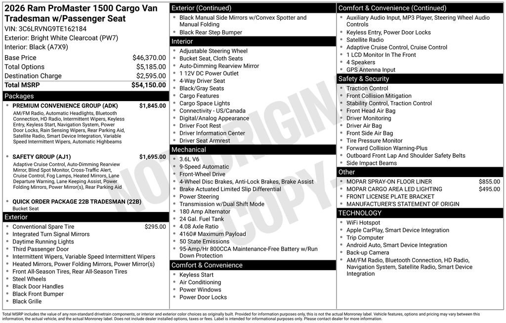 New 2026 RAM ProMaster 1500 w/ Premium Convenience Group FWD image 6