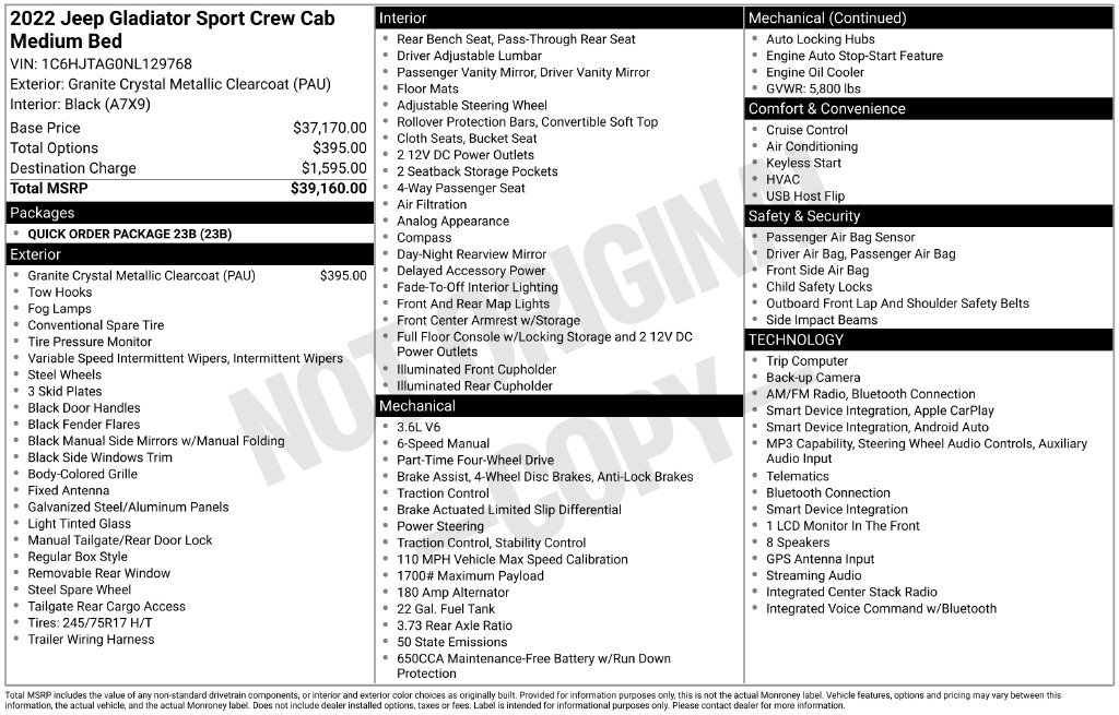 Used 2022 Jeep Gladiator Sport AWD/4WD image 7