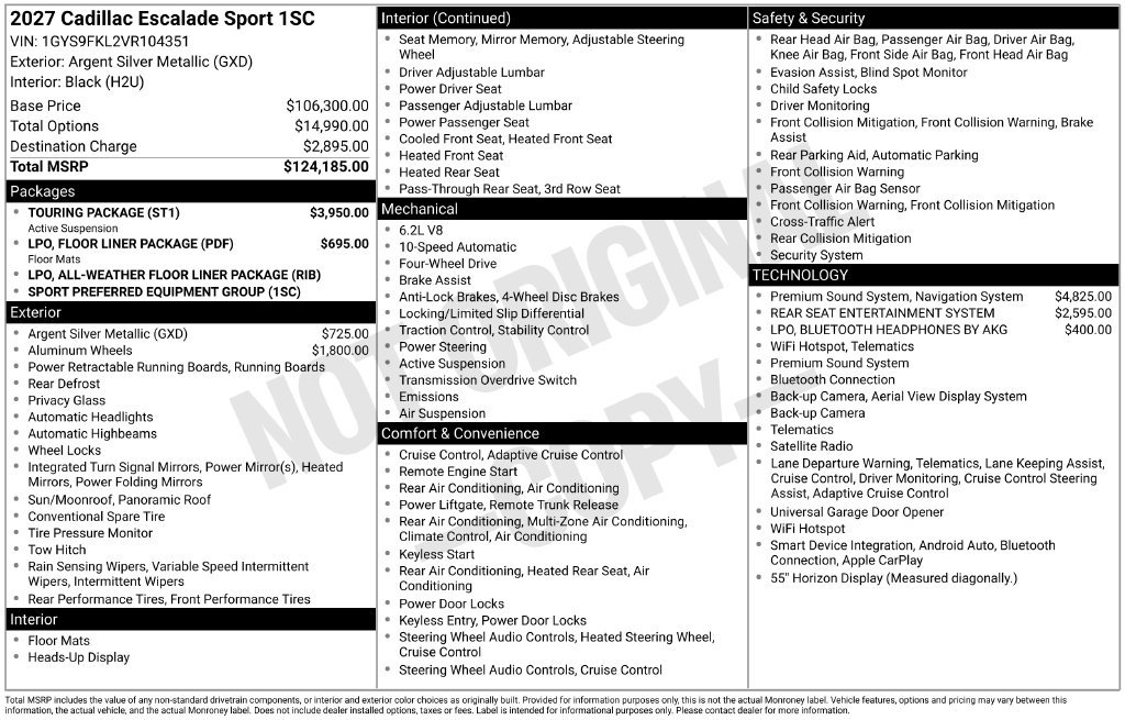New 2027 Cadillac Escalade Sport w/ Touring Package AWD/4WD image 29