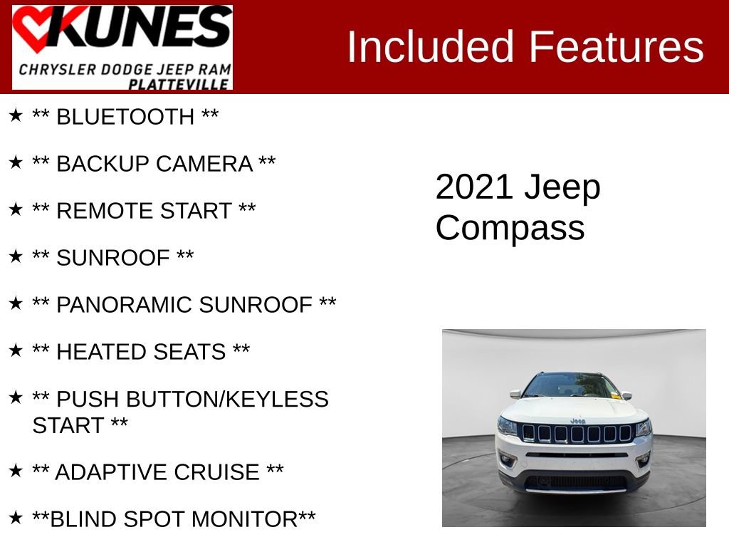 Used 2021 Jeep Compass Limited w/ Sun and Sound Group AWD/4WD image 2