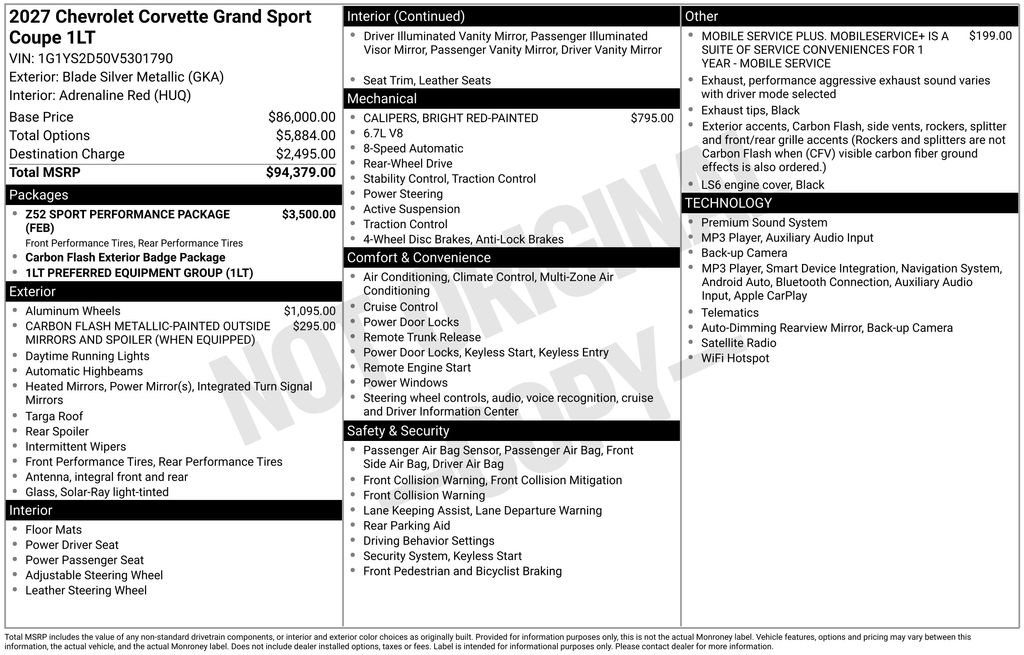 New 2027 Chevrolet Corvette Grand Sport w/ Z52 Sport Performance Package RWD image 18