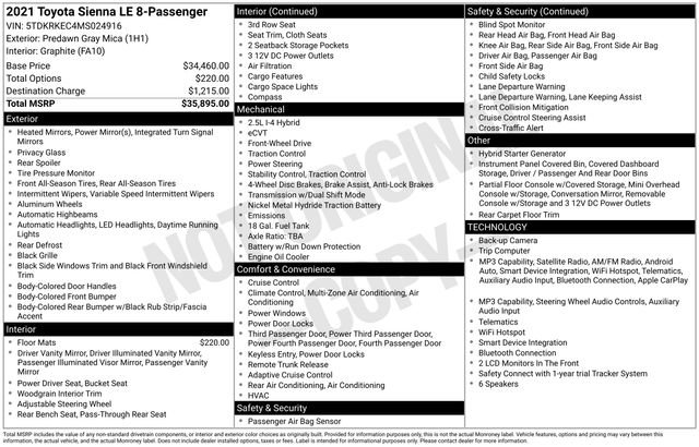 Used 2021 Toyota Sienna LE FWD image 2