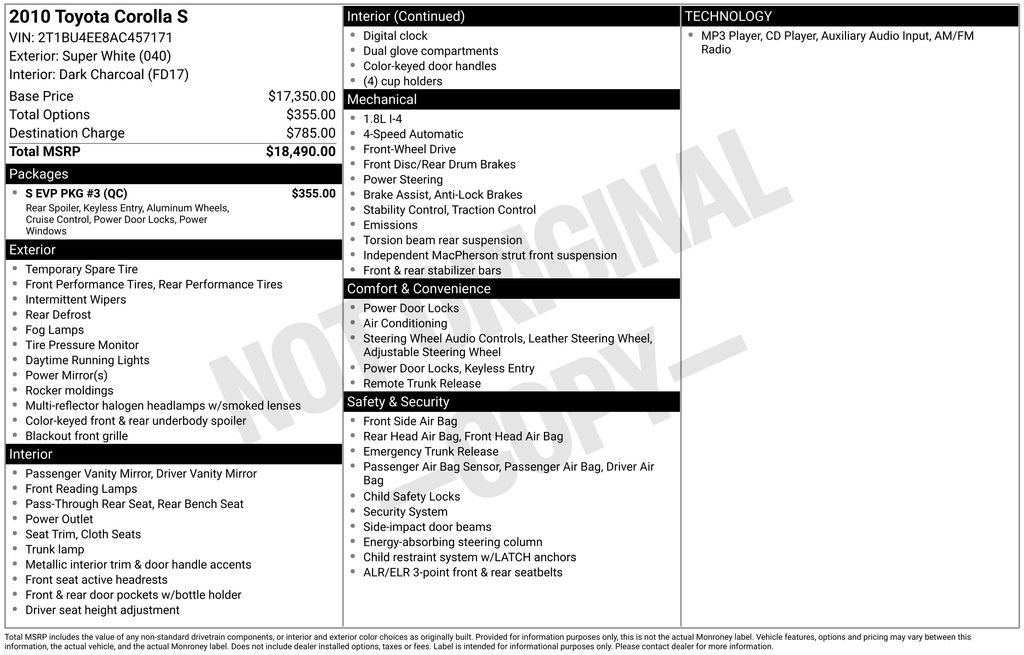 Used 2010 Toyota Corolla S w/ S EVP Pkg #3 FWD image 5